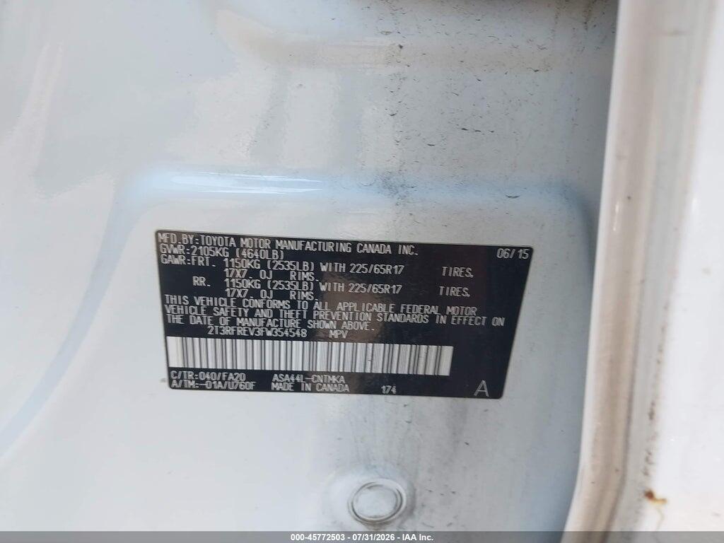 2T3RFREV3FW354548 2015 TOYOTA RAV4 photo no. 9