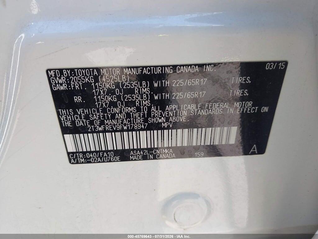 2T3WFREV9FW178947 2015 TOYOTA RAV4 photo no. 9