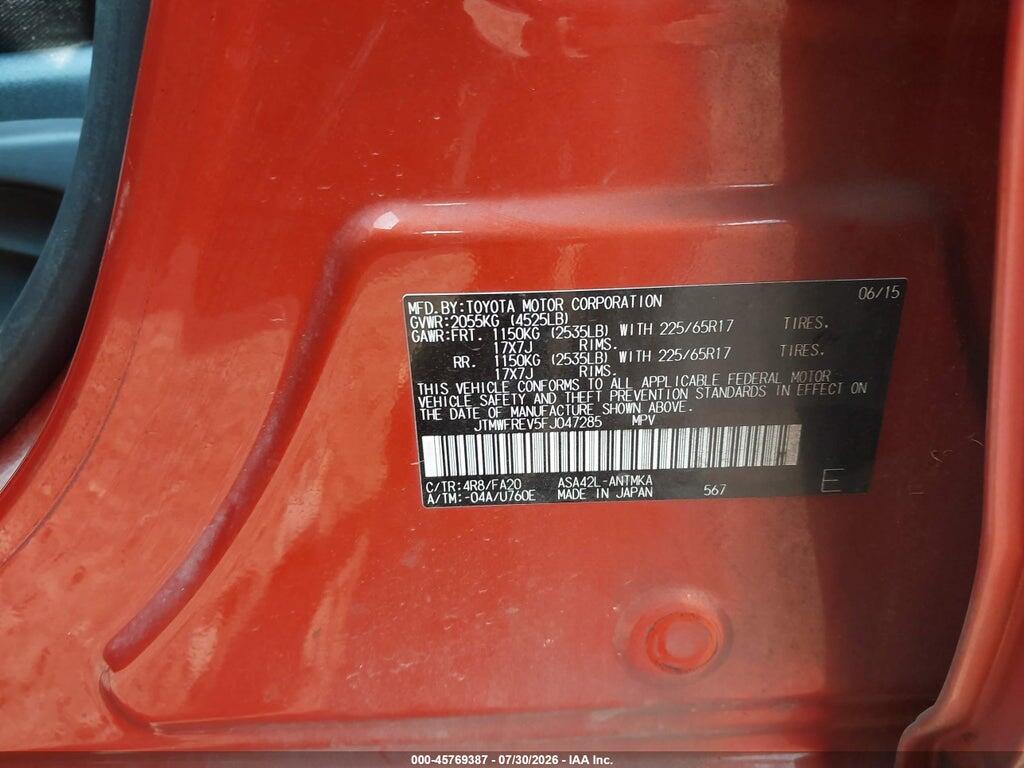 JTMWFREV5FJ047285 2015 TOYOTA RAV4 photo no. 9
