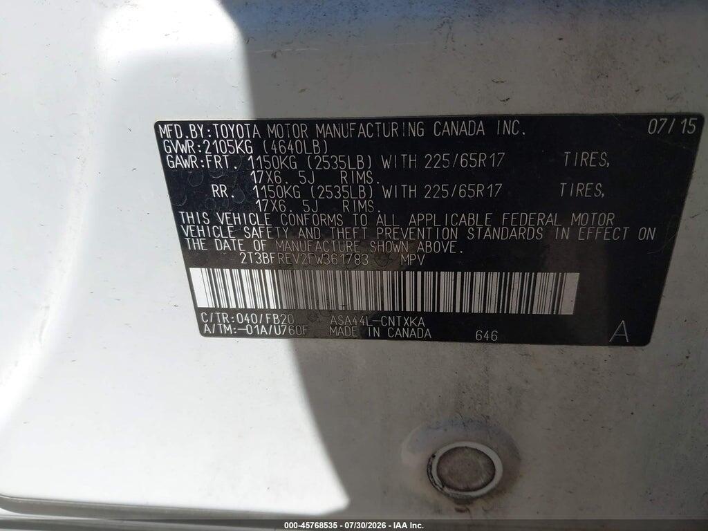 2T3BFREV2FW361783 2015 TOYOTA RAV4 photo no. 9