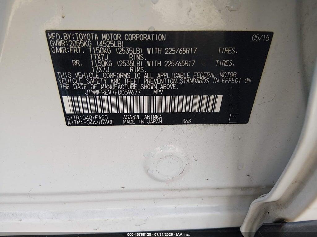 JTMWFREV7FD059677 2015 TOYOTA RAV4 photo no. 9