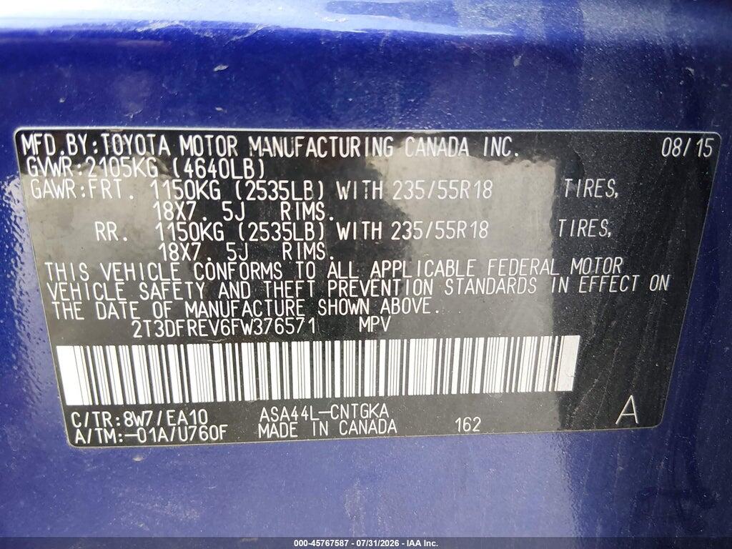 2T3DFREV6FW376571 2015 TOYOTA RAV4 photo no. 9