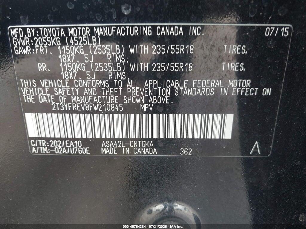 2T3YFREV8FW210845 2015 TOYOTA RAV4 photo no. 9