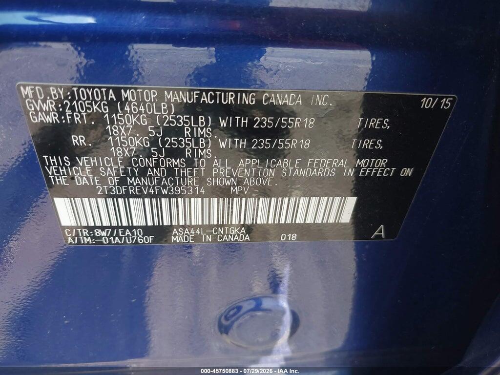 2T3DFREV4FW395314 2015 TOYOTA RAV4 photo no. 9
