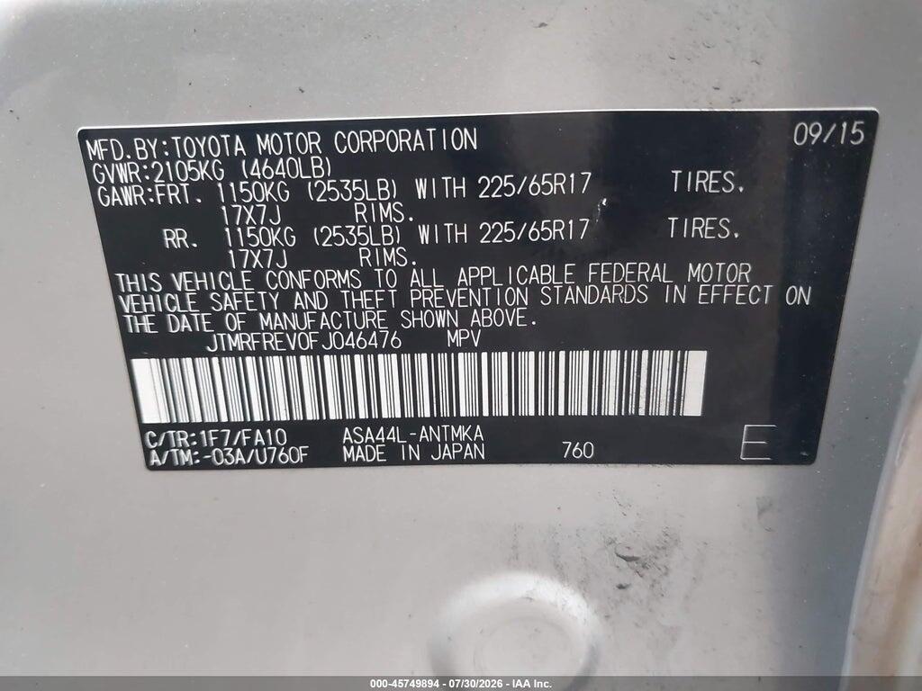 JTMRFREV0FJ046476 2015 TOYOTA RAV4 photo no. 9