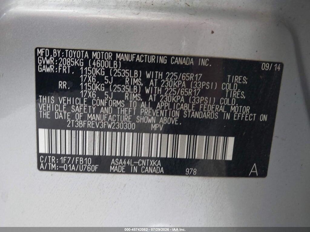 2T3BFREV3FW230300 2015 TOYOTA RAV4 photo no. 9