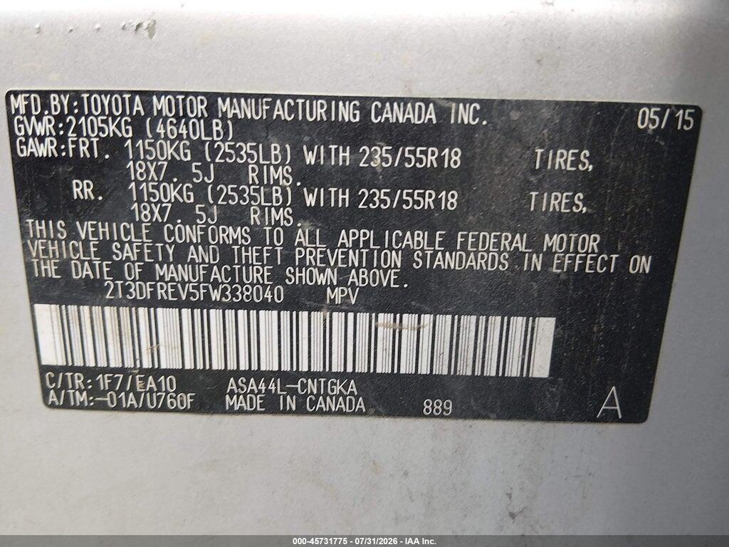 2T3DFREV5FW338040 2015 TOYOTA RAV4 photo no. 9