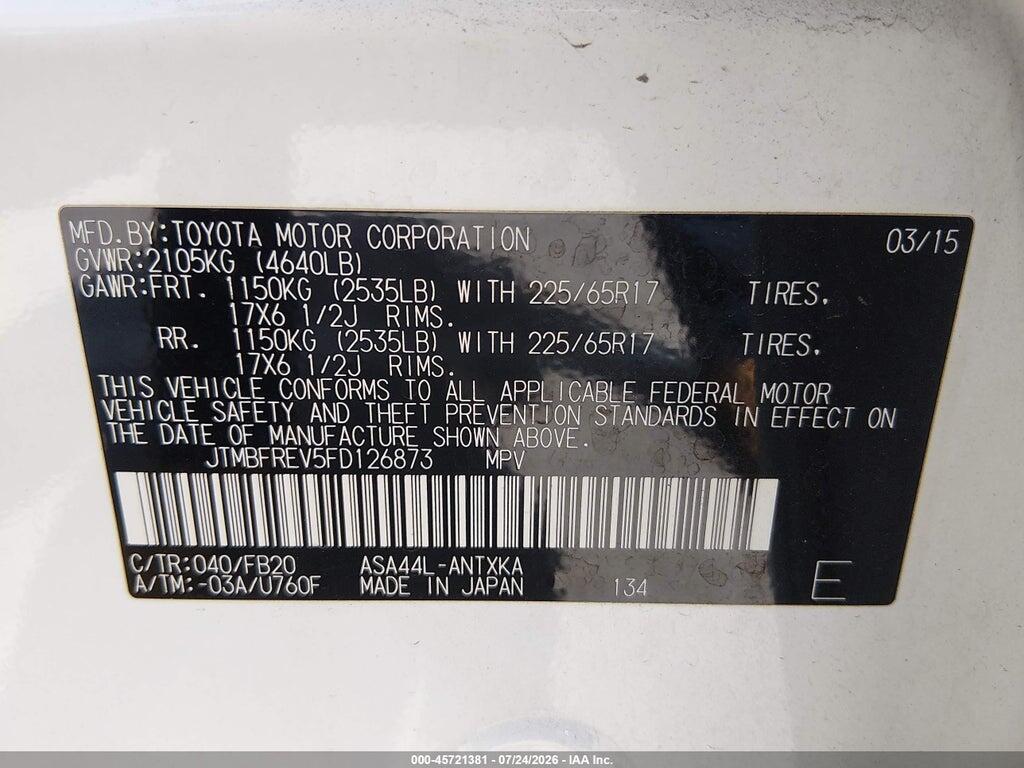 JTMBFREV5FD126873 2015 TOYOTA RAV4 photo no. 9