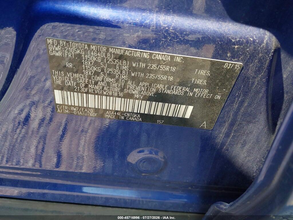 2T3DFREV6FW281816 2015 TOYOTA RAV4 photo no. 9