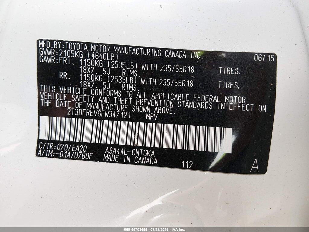 2T3DFREV6FW347121 2015 TOYOTA RAV4 photo no. 9