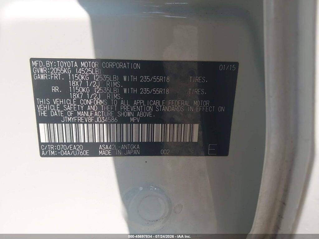 JTMYFREV8FJ034586 2015 TOYOTA RAV4 photo no. 9