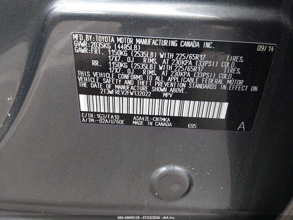 2T3WFREV2FW132022 2015 TOYOTA RAV4 photo no. 9