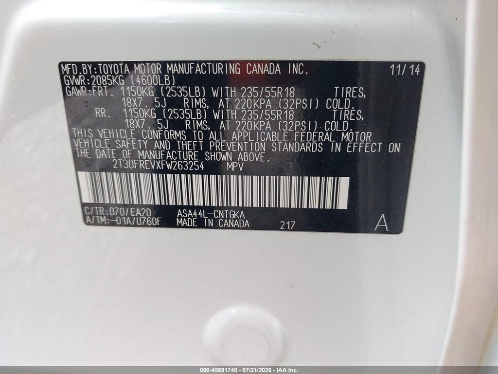 2T3DFREVXFW263254 2015 TOYOTA RAV4 photo no. 9