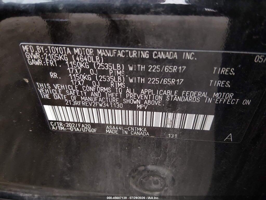 2T3RFREV2FW341130 2015 TOYOTA RAV4 photo no. 9
