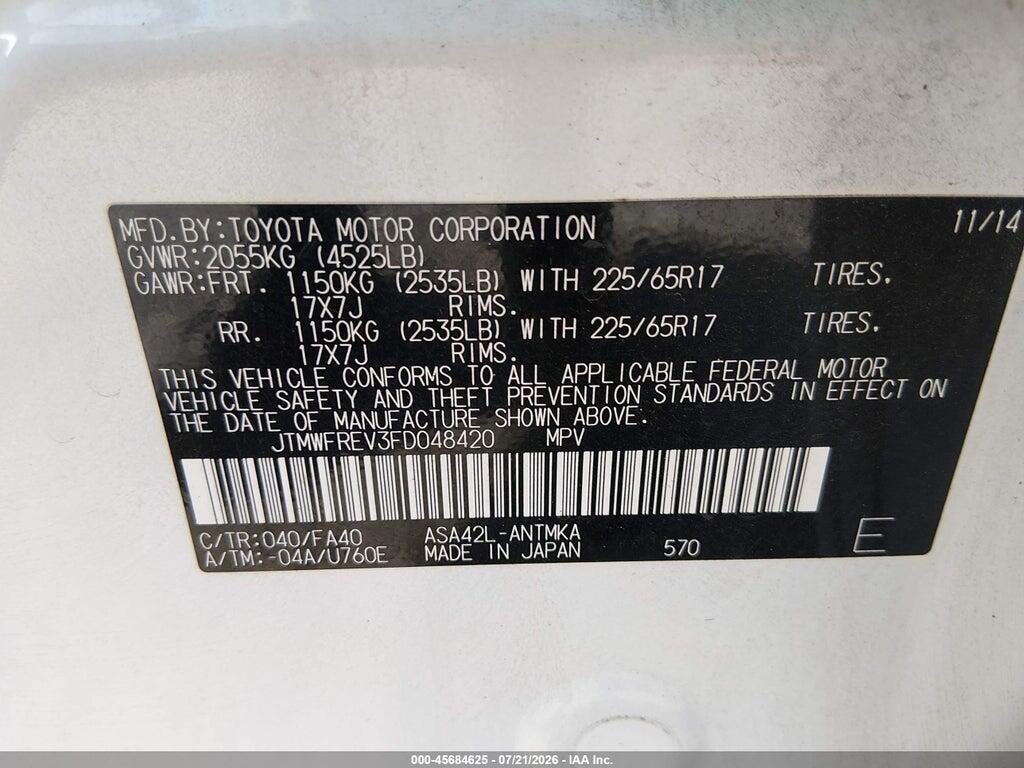 JTMWFREV3FD048420 2015 TOYOTA RAV4 photo no. 9