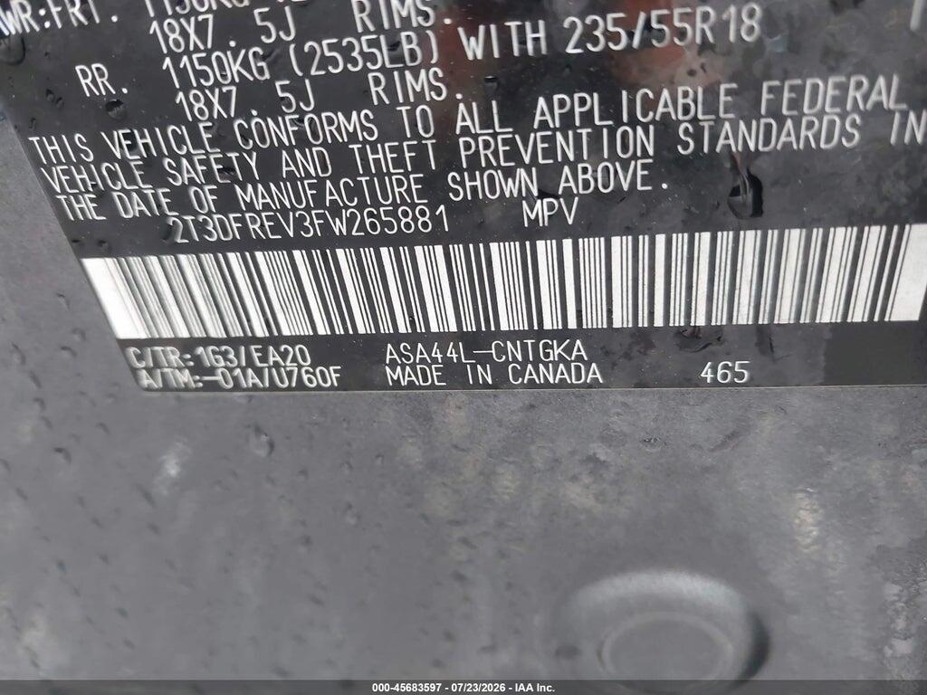 2T3DFREV3FW265881 2015 TOYOTA RAV4 photo no. 9