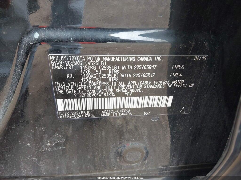 2T3ZFREV0FW181815 2015 TOYOTA RAV4 photo no. 9