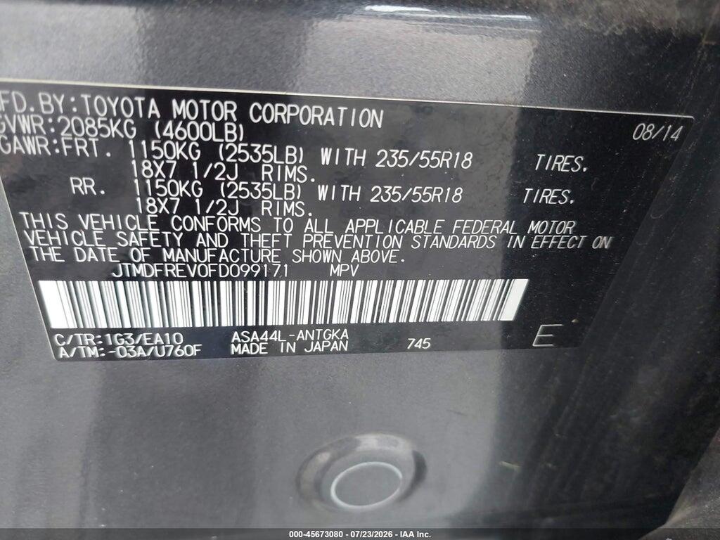 JTMDFREV0FD099171 2015 TOYOTA RAV4 photo no. 9
