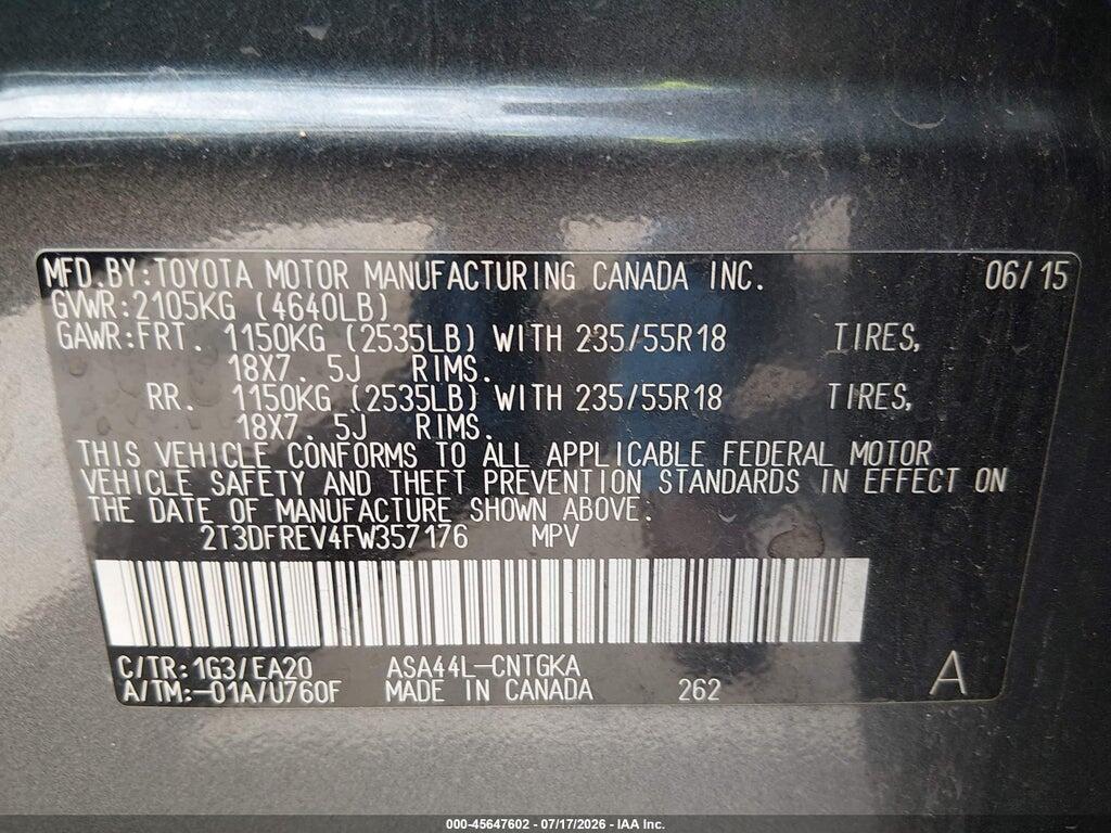 2T3DFREV4FW357176 2015 TOYOTA RAV4 photo no. 9