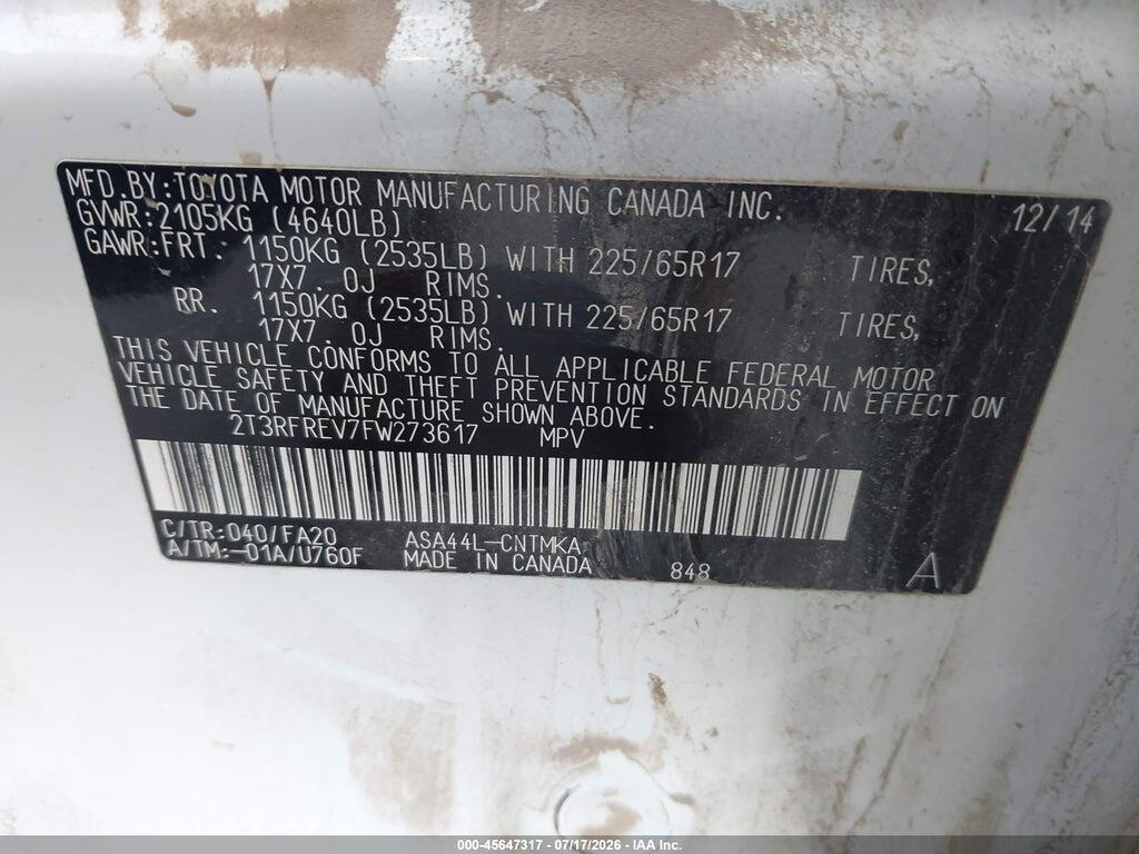 2T3RFREV7FW273617 2015 TOYOTA RAV4 photo no. 9