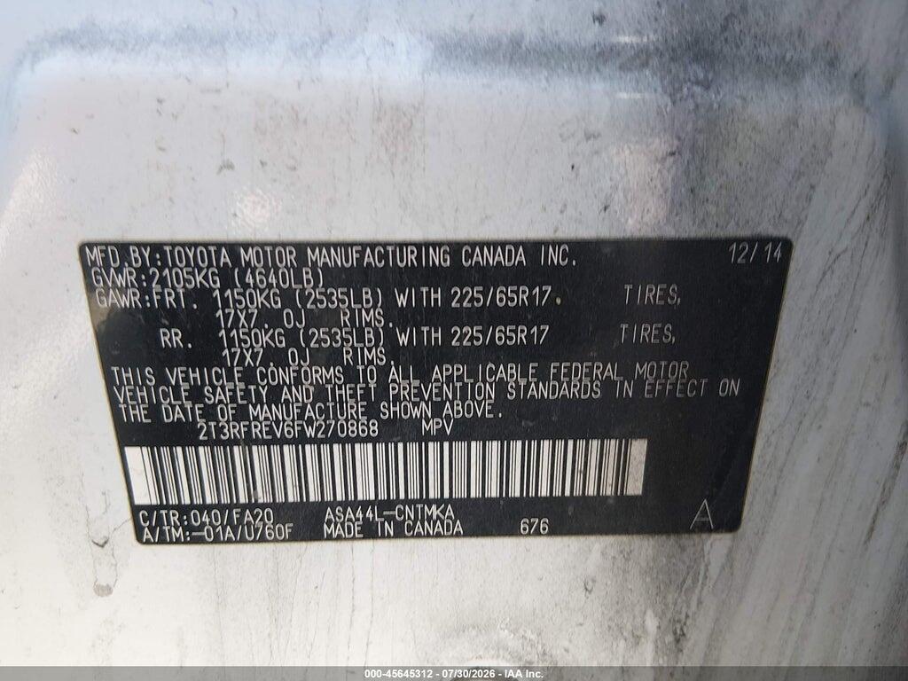 2T3RFREV6FW270868 2015 TOYOTA RAV4 photo no. 9