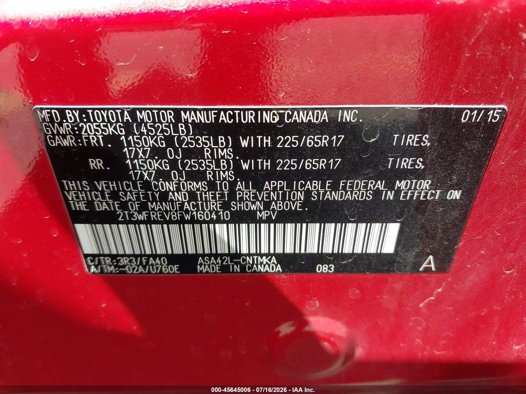 2T3WFREV8FW160410 2015 TOYOTA RAV4 photo no. 9