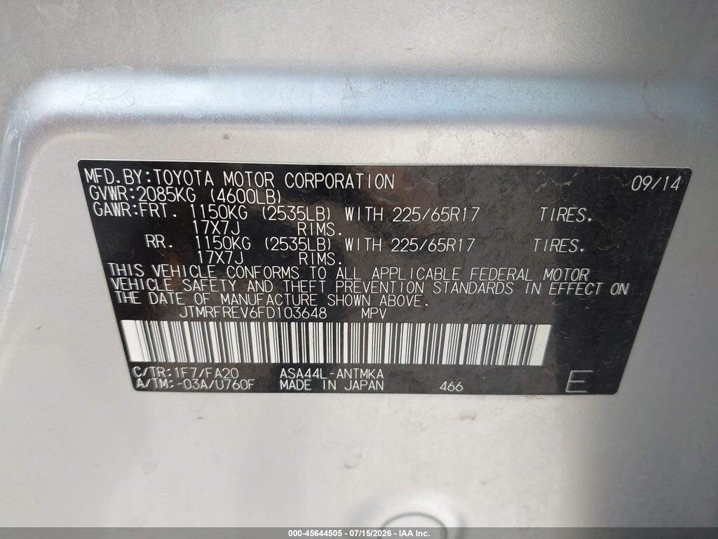 JTMRFREV6FD103648 2015 TOYOTA RAV4 photo no. 9
