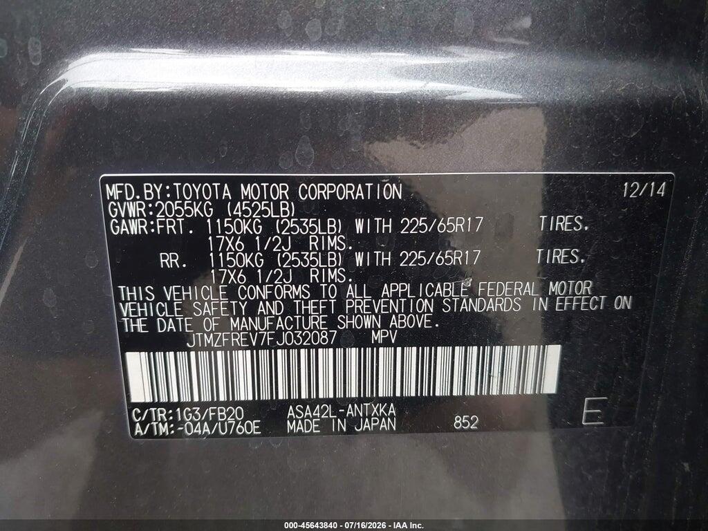 JTMZFREV7FJ032087 2015 TOYOTA RAV4 photo no. 8