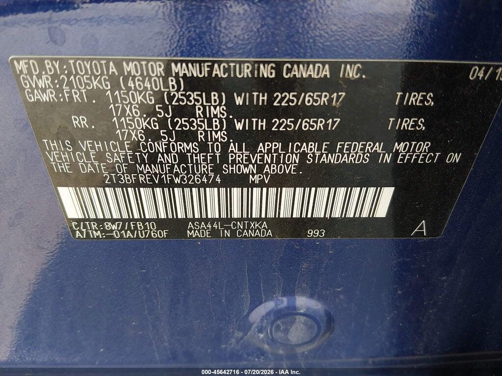 2T3BFREV1FW326474 2015 TOYOTA RAV4 photo no. 9
