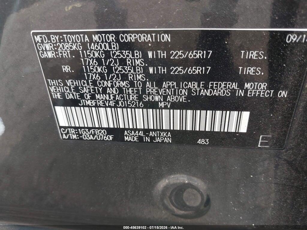 JTMBFREV4FJ015216 2015 TOYOTA RAV4 photo no. 9