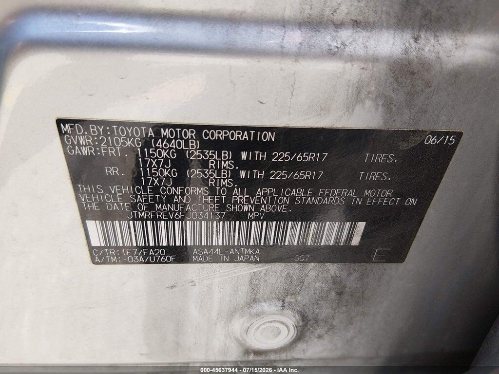 JTMRFREV6FJ034137 2015 TOYOTA RAV4 photo no. 9