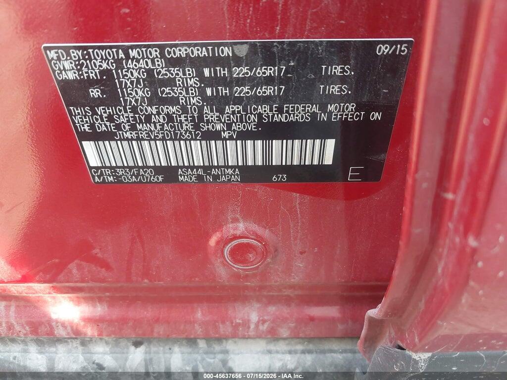 JTMRFREV5FD173612 2015 TOYOTA RAV4 photo no. 9