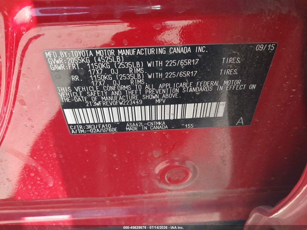 2T3WFREV0FW223449 2015 TOYOTA RAV4 photo no. 9