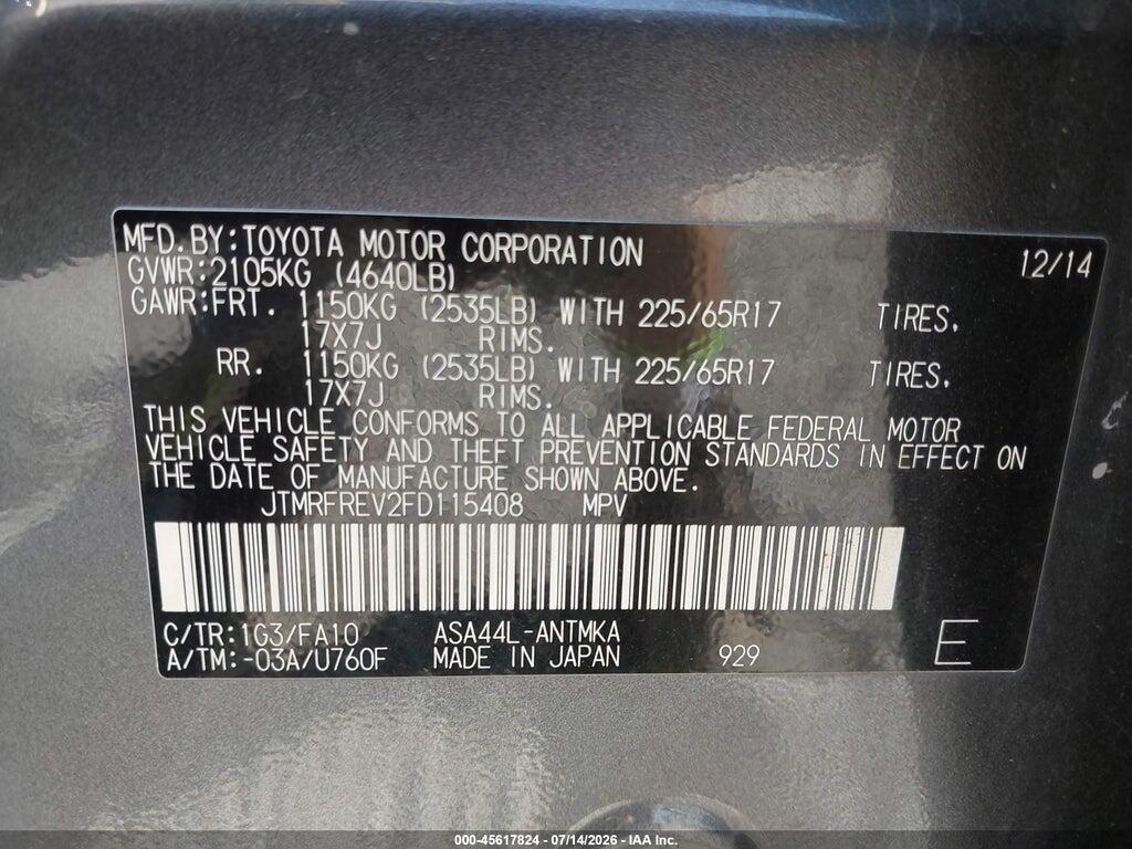 JTMRFREV2FD115408 2015 TOYOTA RAV4 photo no. 9
