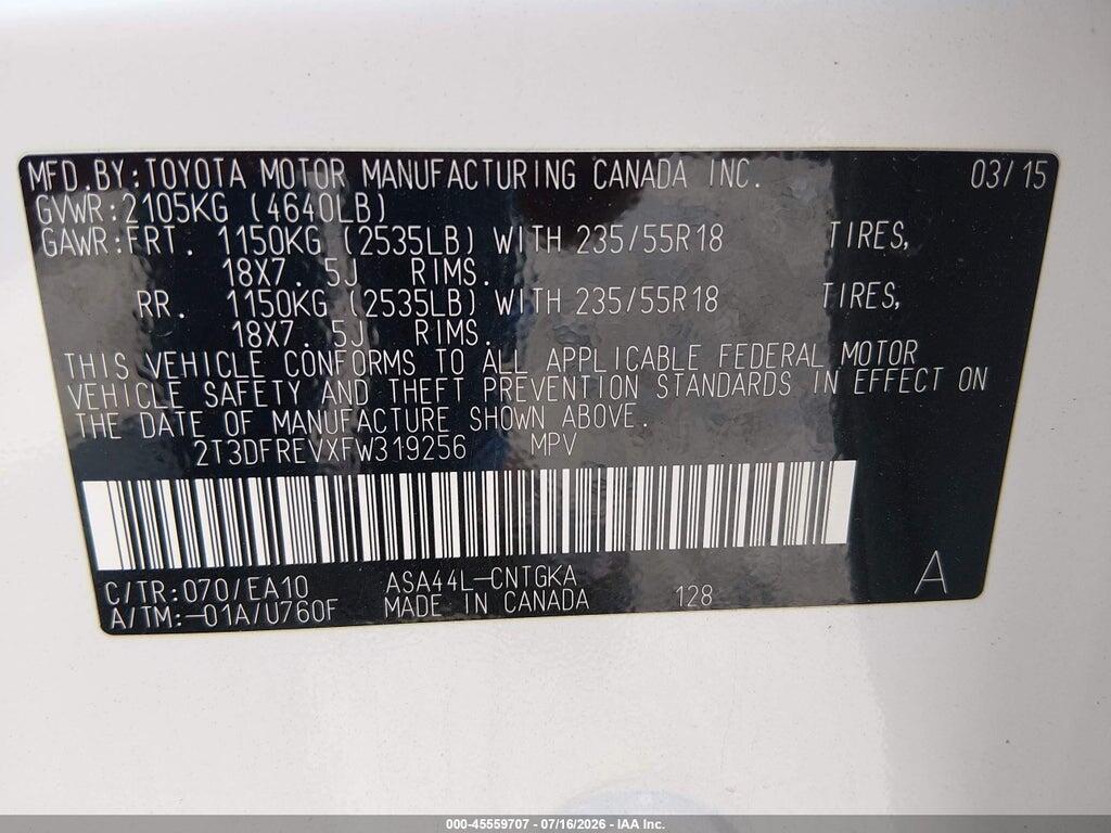 2T3DFREVXFW319256 2015 TOYOTA RAV4 photo no. 9
