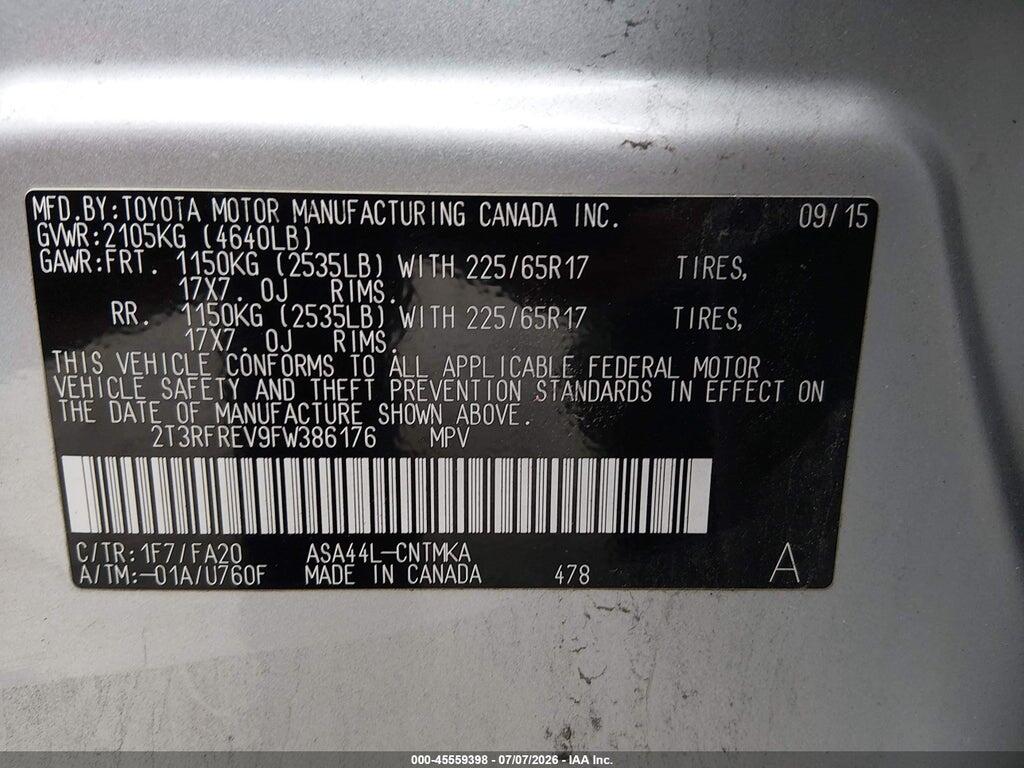 2T3RFREV9FW386176 2015 TOYOTA RAV4 photo no. 9