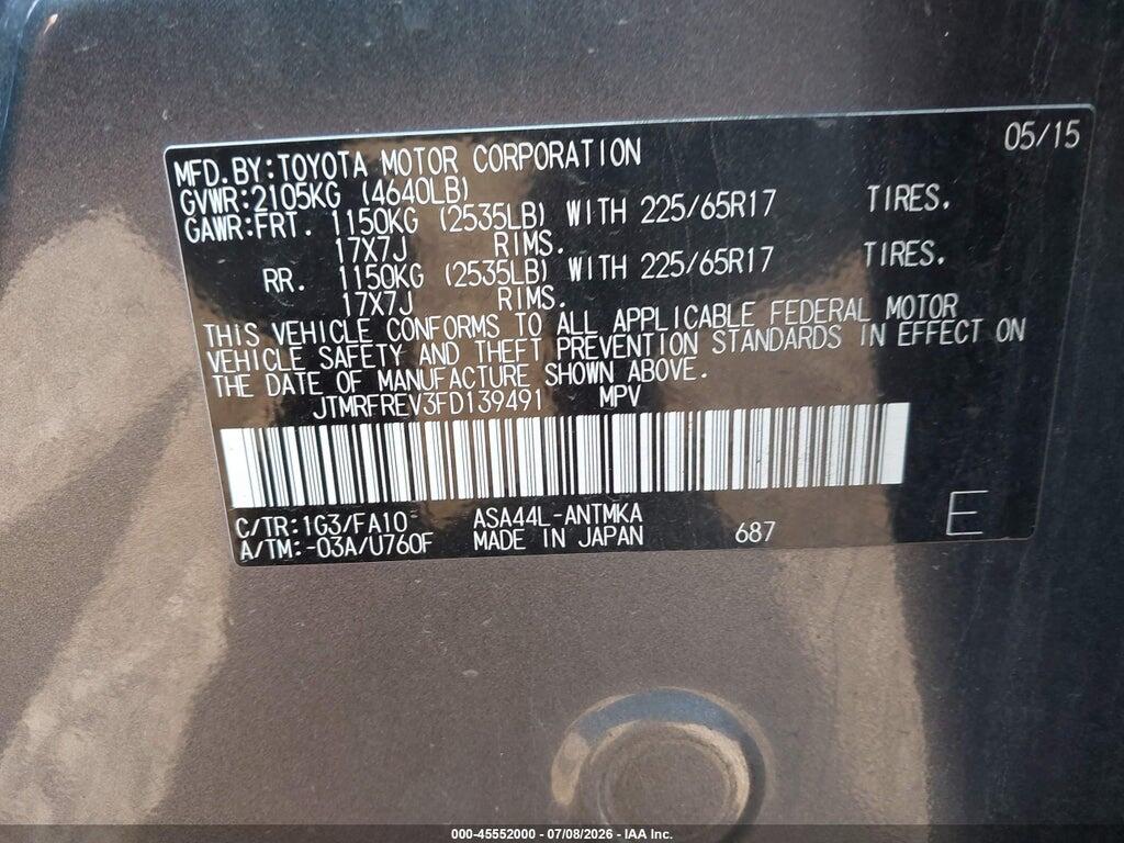 JTMRFREV3FD139491 2015 TOYOTA RAV4 photo no. 9