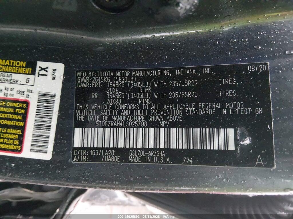 5TDFZRAH4LS025798 2020 TOYOTA HIGHLANDER photo no. 9