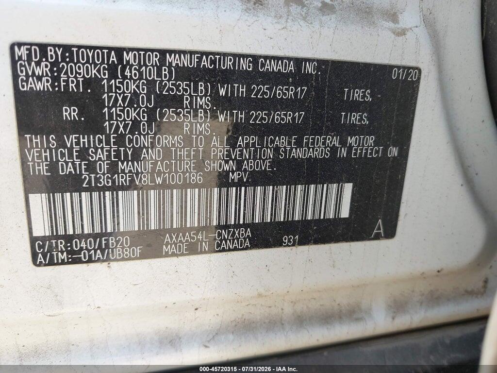 2T3G1RFV8LW100186 2020 TOYOTA RAV4 photo no. 9