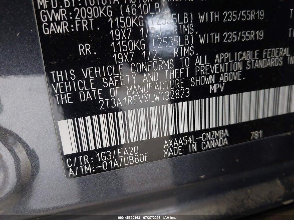 2T3A1RFVXLW132823 2020 TOYOTA RAV4 photo no. 9