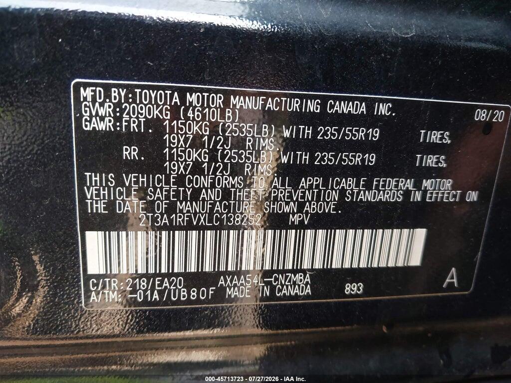 2T3A1RFVXLC138252 2020 TOYOTA RAV4 photo no. 9