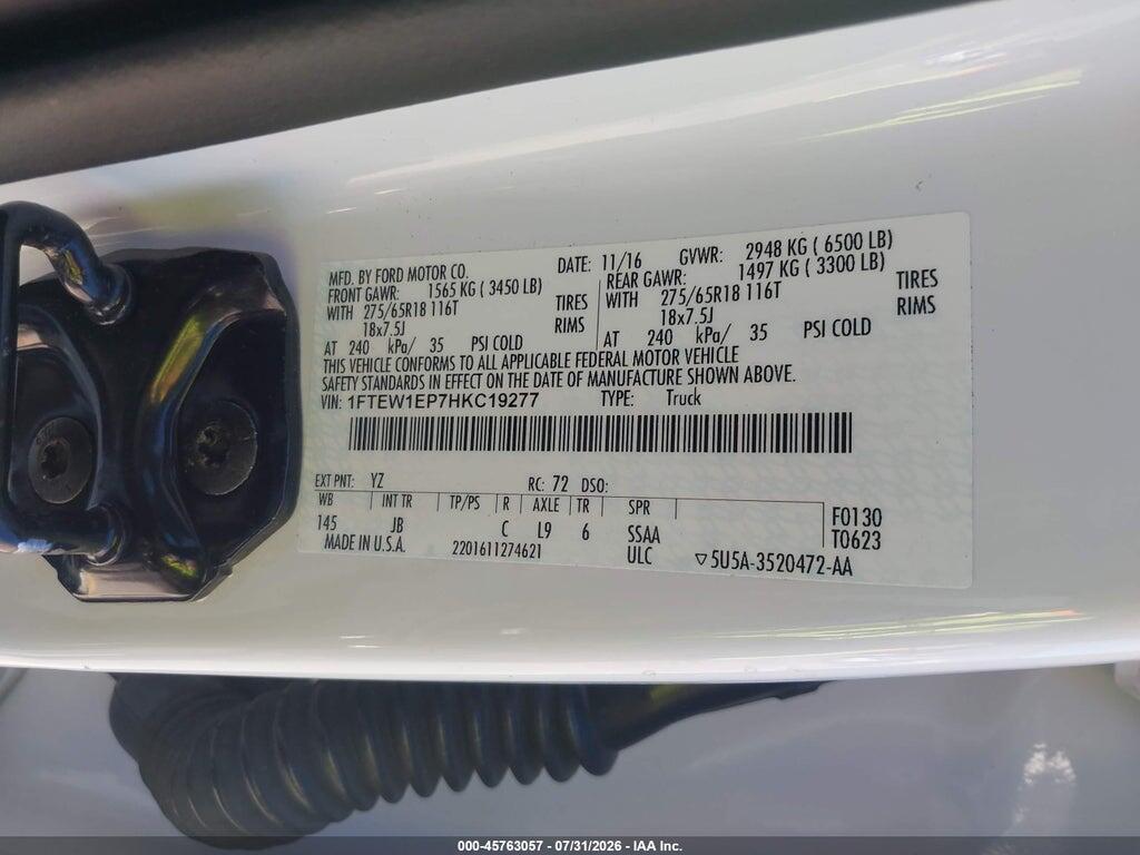 1FTEW1EP7HKC19277 2017 FORD F-150 photo no. 9