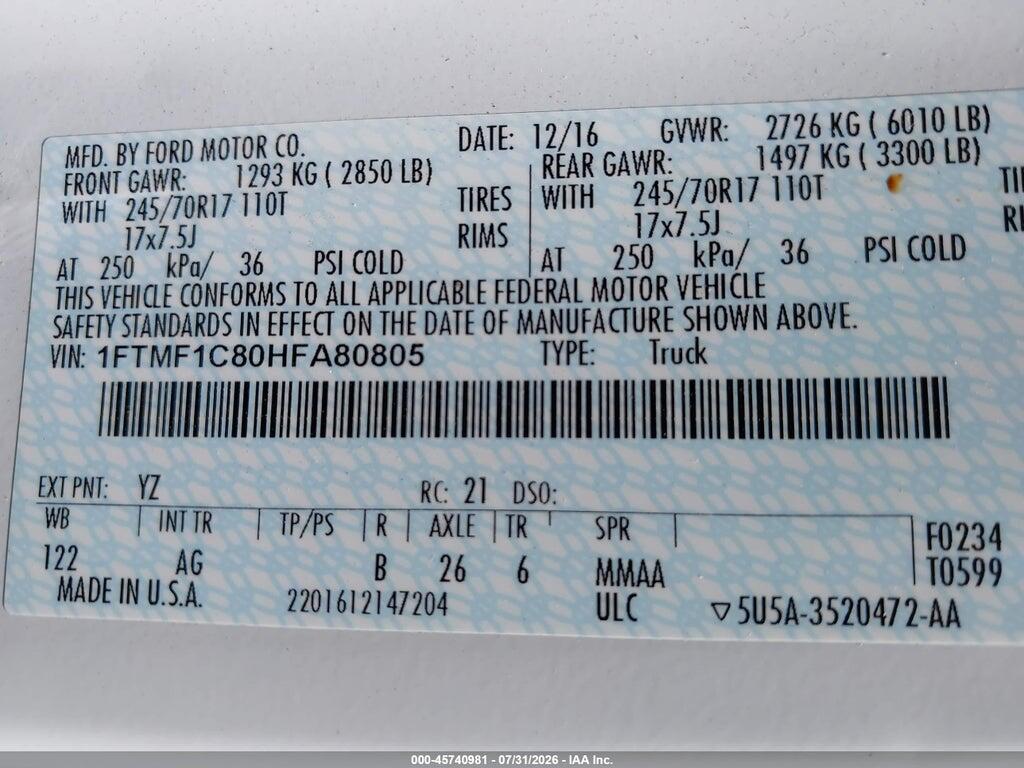 1FTMF1C80HFA80805 2017 FORD F-150 photo no. 9