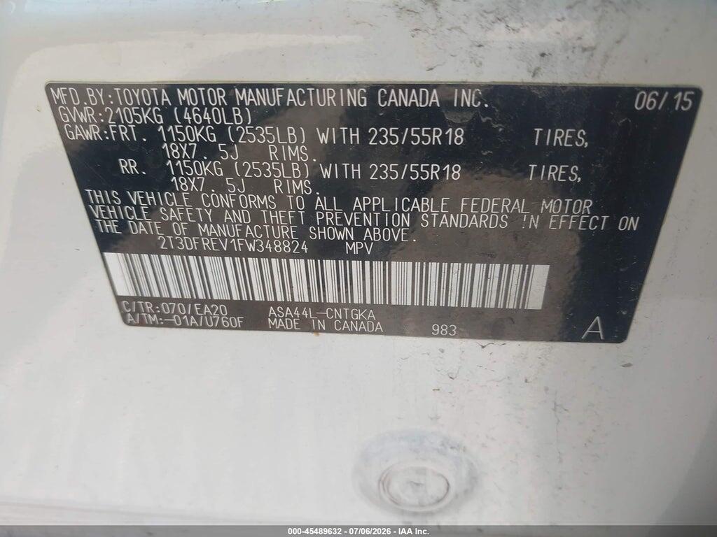 2T3DFREV1FW348824 2015 TOYOTA RAV4 photo no. 9