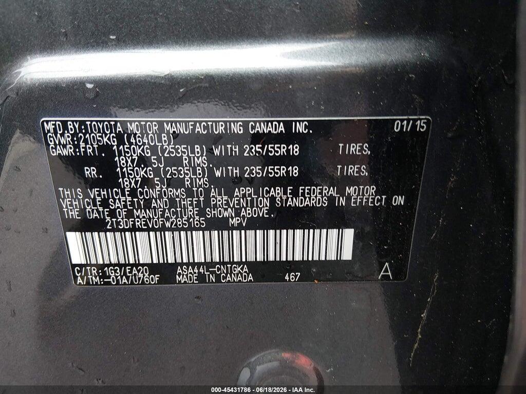 2T3DFREV0FW285165 2015 TOYOTA RAV4 photo no. 9