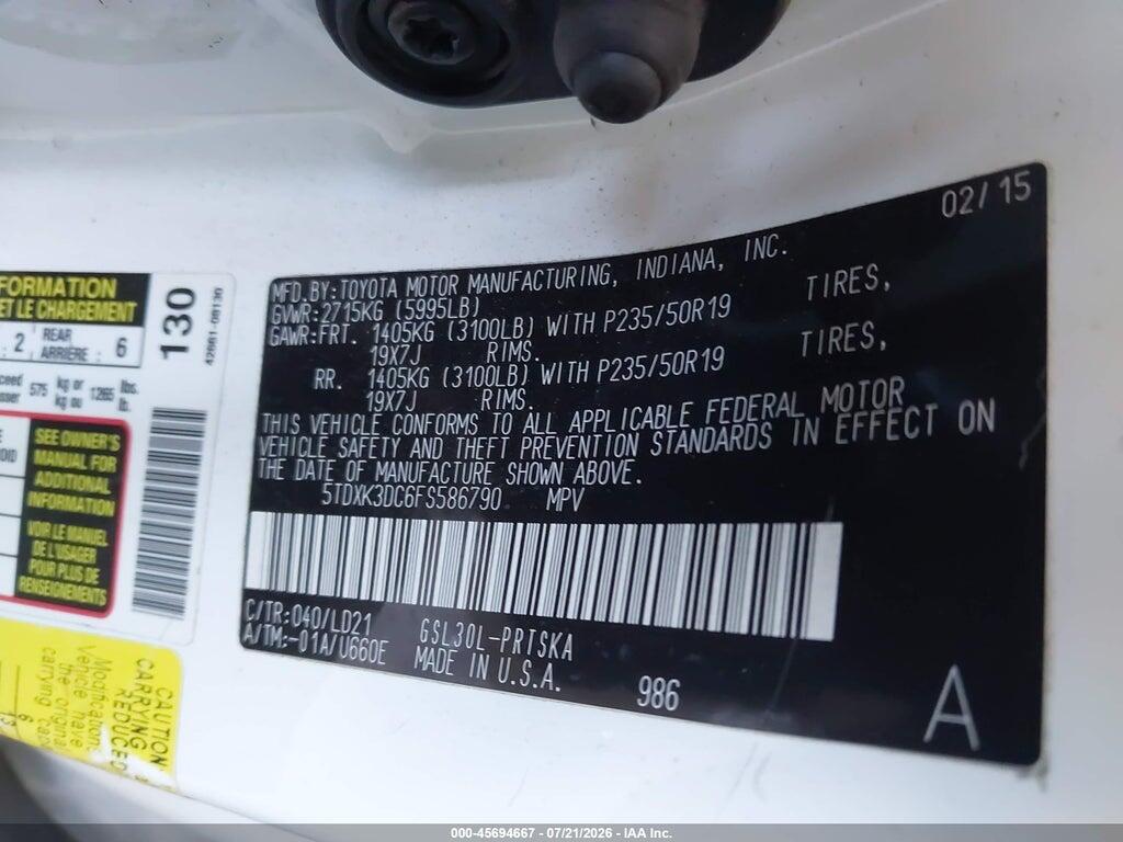 5TDXK3DC6FS586790 2015 TOYOTA SIENNA photo no. 9