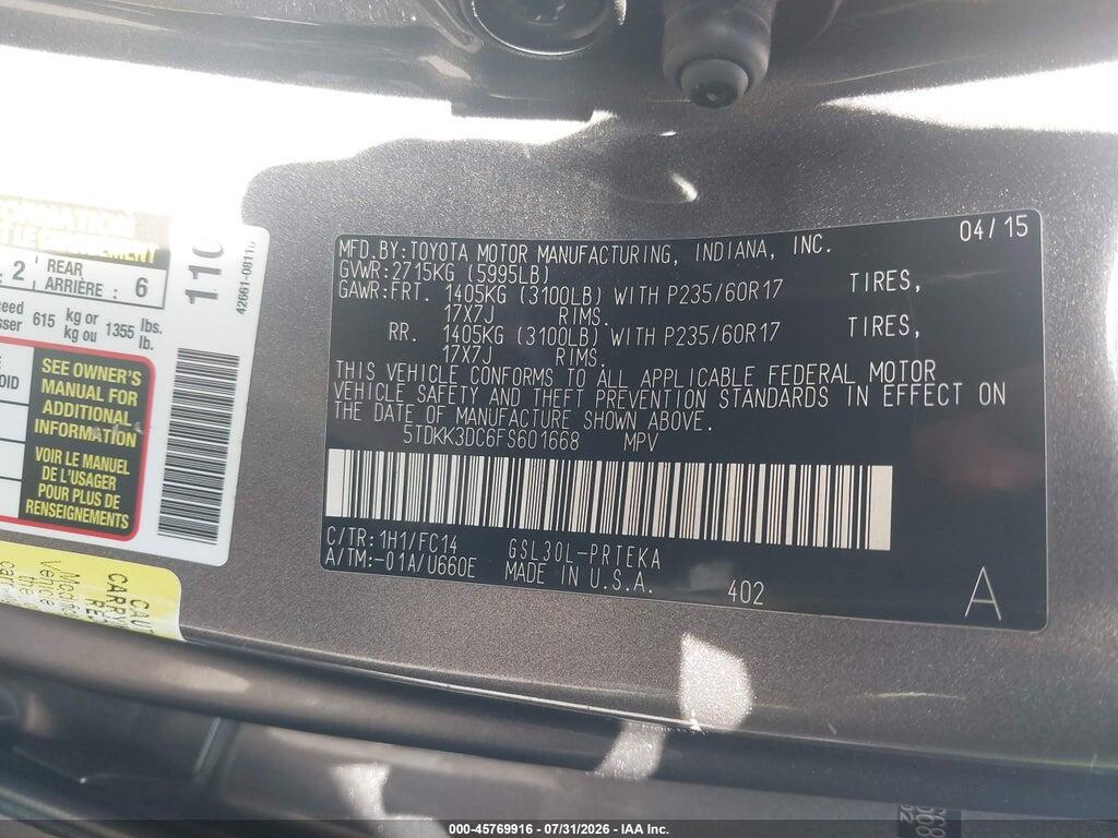 5TDKK3DC6FS601668 2015 TOYOTA SIENNA photo no. 9