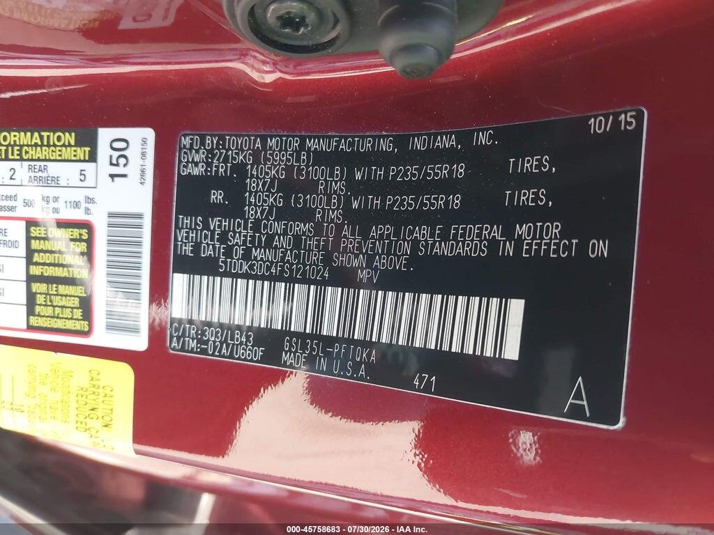 5TDDK3DC4FS121024 2015 TOYOTA SIENNA photo no. 9