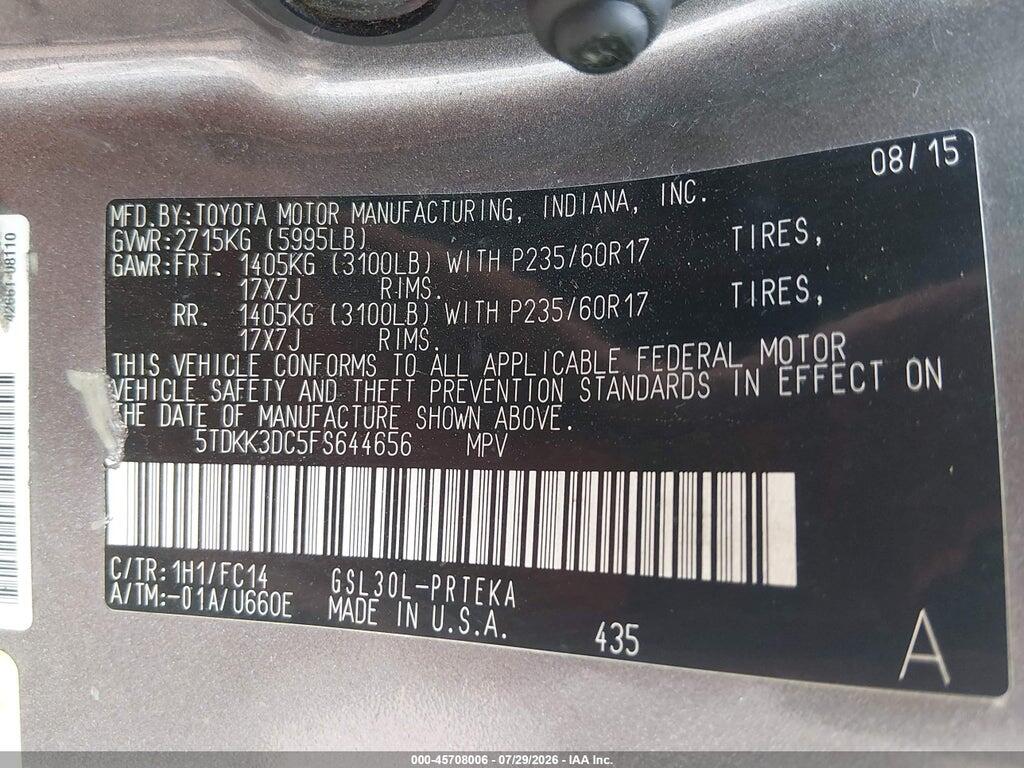 5TDKK3DC5FS644656 2015 TOYOTA SIENNA photo no. 9