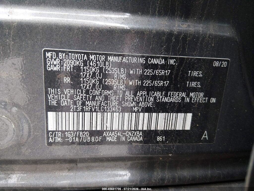 2T3F1RFV1LC133463 2020 TOYOTA RAV4 photo no. 9